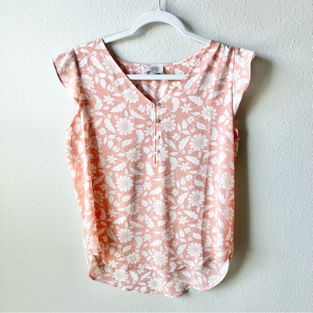 Loft peach floral women’s blouse. Size medium